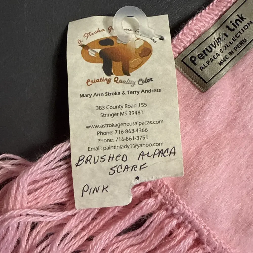 Peruvian Link Alpaca Collection Scarf Pink Wool Unisex Fringed Wrap Peru UC